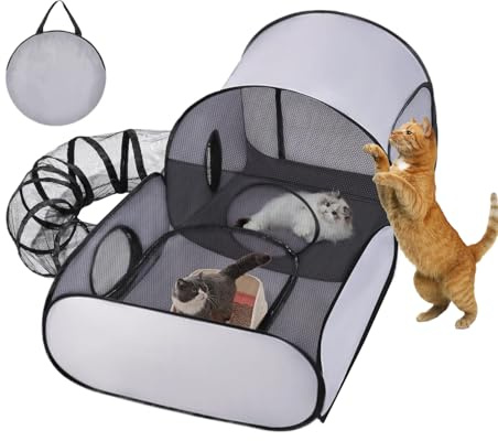 Katzen Spielgehege | Katzenzelt Mit Tunnel Und Spielbereich,Interaktives Spielhaus Mit Tunnel, Tragbares Haustierzubehör Für Welpen & Kleintiere