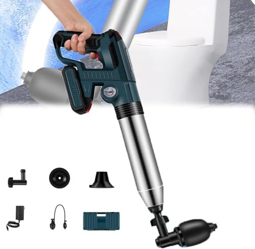 Pistone elettrico per WC, ad alta pressione, per sbloccare i tubi di cucina, bagno, include cassetta degli attrezzi