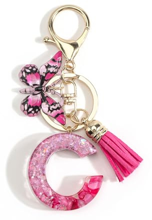 Porte-clés pour femme avec initiales en résine, pendentif tassel et papillon, bijou de sac élégant, cadeau collègue, accessoires charms pour sac à main, superbe porte clef maman anniversaire