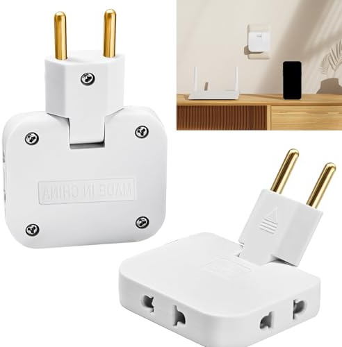 2 Stück 3 in 1 Flacher Stecker Steckdose, Steckdose mit 180° Drehgelenk, Tragbar Steckdosenverteiler Fach, Steckdosenleiste Ohne Kabel, für Büro, Hause, Reisen
