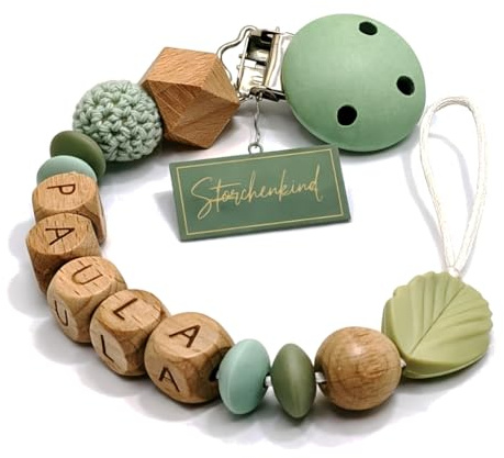 Storchenkind® – Liebevolles, handgemachtes Babyaccessoire, personalisiert mit Namen (grün)