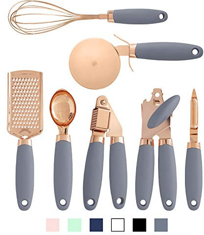 Set di utensili da cucina, in acciaio inox placcato rame, manici morbidi, 7 pezzi
