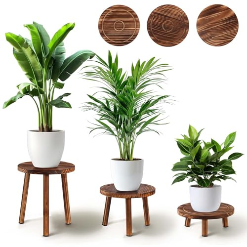 Blumenhocker Holz 3er-Set, 4/7/11 Höhe Blumenständer Pflanzenständer | für Verschiedene Topfgrößen, Hocker Fußschemel Modernes Regal für Balkon Garten Wohnzimmer Deko Büro
