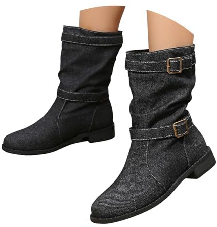 Botines elegantes para mujer, clásicos, botines retro, botines cortos, botas de invierno, tacones gruesos, botas de entretiempo, para exteriores, Negro , 38.5 EU