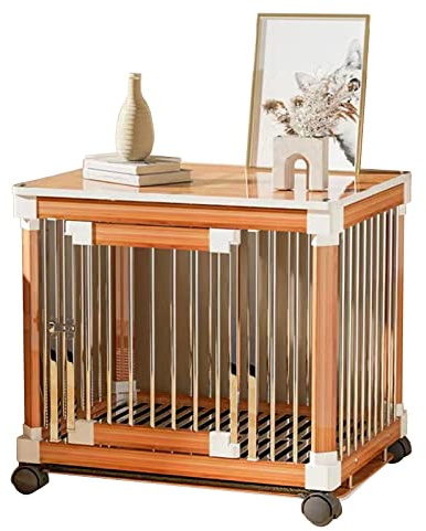 Élégante cage en bois pour petits chiens - Cage élégante en forme de table basse avec plateau et roues universelles