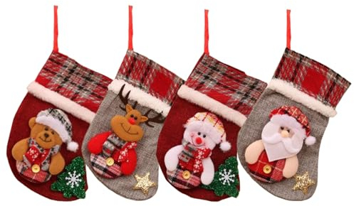 GmwyCzV Paquete de 4 Medias Navideñas, Chimenea Calcetines de Navidad Decoración, Ilenar Botas de Navidad, Calcetines Colgantes de Navidads, para Árbol, Chimenea, Escaparate, Bolsa de Dulces