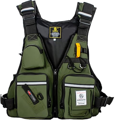 ZTMHRG Chaleco salvavidas para pesca con mosca, chaleco salvavidas para adultos, deportes al aire libre, múltiples bolsillos, chaleco salvavidas ajustable con rayas reflectantes (verde)