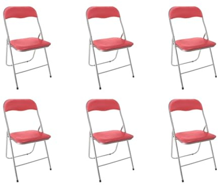 NORDIQ - Pack 6 Sillas Plegables - Silla Plegable - Sillas Comedor y Cocina - Ligeras y Resistentes - Diseño Cómodo para Interior y Exterior - Silla Plegable Acolchada - Rojas