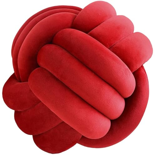 JORTUIO Rund Knotenkissen, 22cm / 28cm Ball Dekokissen, Knoten Zierkissen Aesthetic Sofakissen Samt, Bett Deko Kissen Runden für Schlafzimmer(Burgund,D: 28cm/11in)