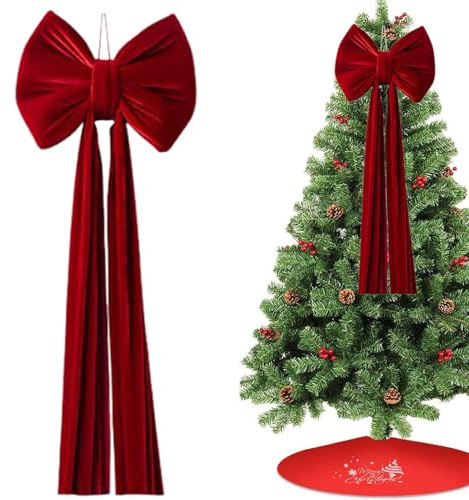 Lazo de Terciopelo Extragrande para la Punta del árbol de Navidad, 80/110/160/180/200 cm, Lazos Rojos Gigantes para la Punta del árbol, decoración navideña para el hogar, Bodas y Fiestas