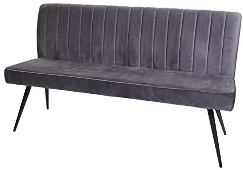 Berlinlodge Sitzbank HxBxT 90x160x60cm Sitzhöhe 48cm Rückenlehne Samt Metall 160cm Dunkelgrau Esszimmerbank Bank Polsterbank Garderobenbank