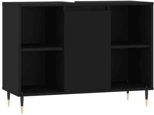 Tomostar Meuble sous Lavabo, Meuble de Rangement Salle de Bain sous Vasque Armoire Évier Noir 80x33x60 cm Bois d'ingénierie