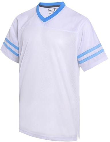 Gabiphy American Football Jerseys for Men Women Boys Girls Quick Dry Workout Shirts Sports Game Fitness Tops Plain Mesh Outfits White Jersey-Light Blue Stripe Men Size Small