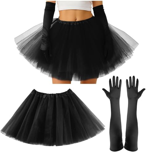 IHLOOTD Gonna Tulle Donna Guanti Lunghi Tutu Adulto Gonne di Tulle Gonna Carnevale Donna Accessori Anni 20 Cosplay Feste
