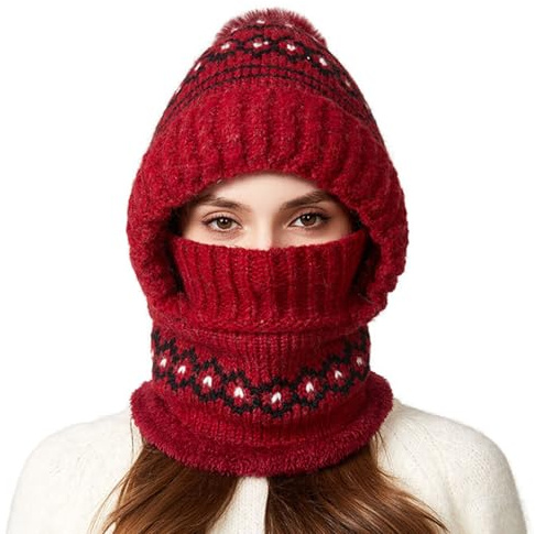 Dammössa, vindtätt mode, tillbehör, elegant snöstickad mössa för kvinnor och flickor, kall sport, vinter, vandring, camping, utomhus, rödvin