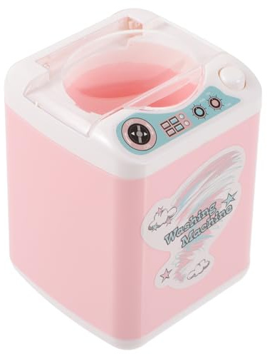 KICHOUSE Kleiner Waschmaschine für Kognitives Haushaltsgeräte aus Sicherem Kunststoff Bürstenpinsel und Make Up Schwamm Reiniger Rosa Puppenhaus Zubehör für Rollenspiele