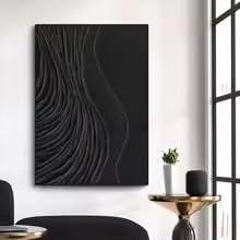3D-Gemälde mit schwarzer Struktur, Schwarze Wandkunst mit Struktur, Schwarzes abstraktes Gemälde, Minimalistische Kunst, Wanddekoration für das Wohnzimmer (80 x 120 cm)