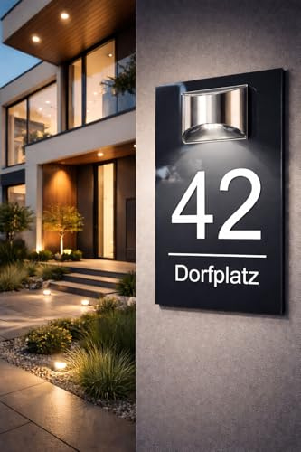 Manschin-Laserdesign Numero civico Premium con illuminazione a LED solare, 5 mm, vetro acrilico antracite lucido, resistente alle intemperie, personalizzabile, H1023 antracite lucido