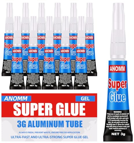 ANOMM 12x3g superlim extra stark, universell gellim superlim, transparent och sömlös, förhindrar munstyckeblockering, superlim för plast, gummi, läder, metall, keramik och glas