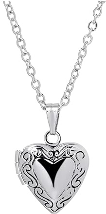 Collar con medallón de corazón de plata de ley 925 para mujer, colgante con forma de foto, imagen que contiene imágenes