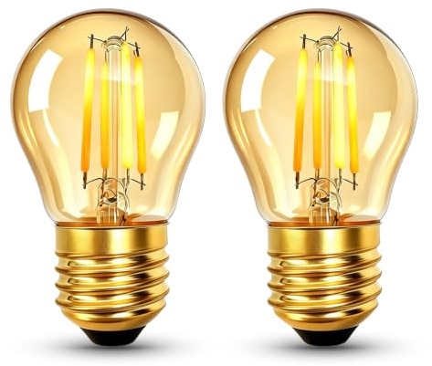 Wieyily E27 LED Vintage Edison Light Bulb, 2W ES Edison Screw LED Filament Bulb 20W Equivalent, G45 Golf Ball Bulbs Amber Glass Warm White 2200K, 220V-240V, Non-Dimmable, 2 Pack