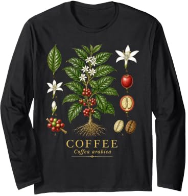 Coffee Coffea Arabica Vintage Botanical Anatomy Study Plate Long Sleeve T-Shirt