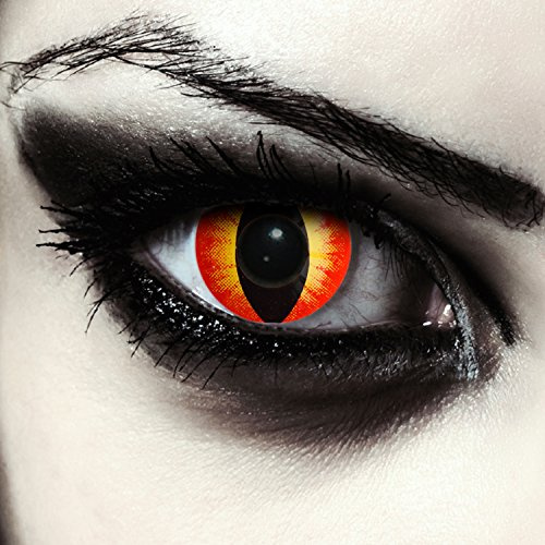 Designlenses, Rote Katzenaugen Kontaktlinsen für Karneval oder Halloween Kostüm Farblinsen in rot Design: Red Dragon