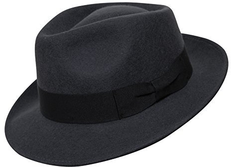 Borges & Scott B&S Premium Doyle - Teardrop Fedora Hut - 100% Wollfilz - perfekt zum Reisen - was-serabweisend - Unisex - 60cm Dunkelgrau