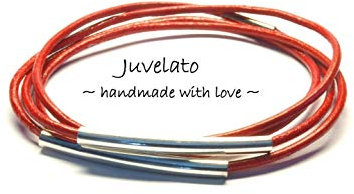 Wickelarmband Leder Armband Tube Perlen silbern rot Juvelato
