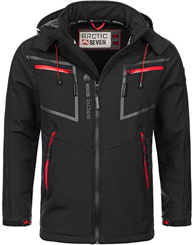Arctic Seven Softshell-jacka för män, funktionell jacka, utomhus, regnjacka, andas, fleece, foder, AS088, svart, 5XL