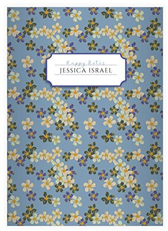 1 personalisiertes Elegante Vintage DIN A4 Schulheft, Schreibhefte mit klassischen Retro Streublumen, blau Lineatur 21 (liniertes Heft 16 Blatt/32 Seiten) Notizheft, Kladde für Schule, Studium