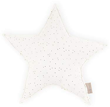 KraftKids Sternkissen Musselin goldene Punkte auf Weiß, 45 cm großes Kuschelkissen, Deko-Kissen für das Kinder-Zimmer