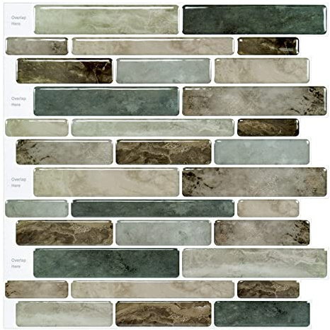 LONGKING Marble Peel and Stick Backsplash for Kitchen, 3D Adhesive Tile Backsplash for Kitchen, Bathroom, Wall Tile, 10 Sheets, 12 x 12