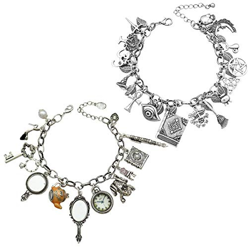 RechicGu Vintage Silver 2pcs Fairy Tale Movie Lucky Myth Charms Friendship Cuff Bangle Bracelet Wicca Gift