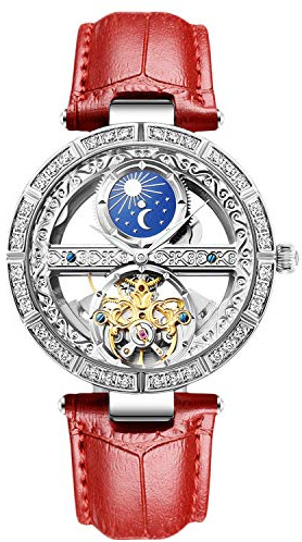 RORIOS Orologio Donna da Polso Orologio Analogico Automatico Meccanico Donna con Cinturino in Pelle Women Mechanical Watches