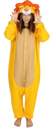 Funidelia | Disfraz de león onesie para hombre y mujer Animales, Desierto - Disfraz para adultos y divertidos accesorios para Fiestas, Carnaval y Halloween - Talla L-XL - Marrón