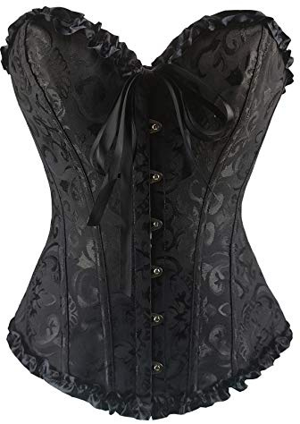 PAUSUNA Corsé con cordones florales burlesque vasco para mujer, corsé moldeador de busto, Top negro floral, 36
