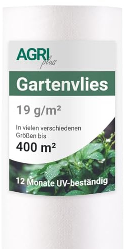 AGRI plus Gartenvlies auf Rolle I 2,0 x 25 m I Verschiedene Maße I Reißfestes 19 g/m² Abdeckvlies für den Außenbereich I Frostschutz für Pflanzen I Vlies wasserdurchlässig & UV-beständig