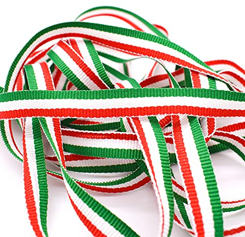 TRIXES Nastro tricolore italiano 45 m x 10 mm bobina nastro decorativo nylon vivace rosso bianco verde - artigianato - crea drappo patriottico - feste nazionali - scrapbooking - confezioni regalo