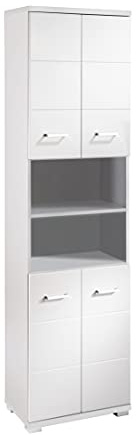 byLIVING Bad-Hochschrank Nebraska, B 50, H 192, T 31,5 cm | Badschrank Mattweiß, Türen Hochglanz Weiß, Badschrank 4 Türen mit offenen Elementen & viel Stauraum