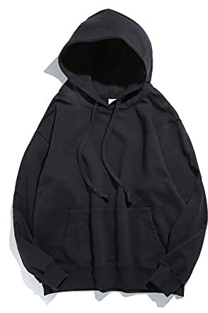 LJFLI Felpa con cappuccio per uomo e donna Coppia modelli autunno e inverno tinta unita con cappuccio a maniche lunghe maglione sciolto girocollo pullover a goccia spalle in Europa e America, nero, M