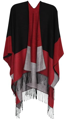 DiaryLook Damen Poncho Schal Winter Cardigan Übergroße Cape Elegant Poncho Für Frauen Umhang Damen Warm Geschenk Für Mutter Schwarz Grau Rot Gestreift