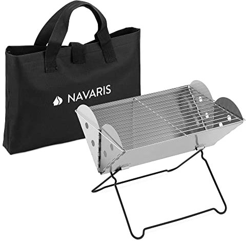 Navaris Barbecue Carbone Piccolo - Griglia Carbonella Portatile - Griglia Barbecue Acciaio Inox - BBQ Smoker Legna - Mini Grill Campeggio con Custodia