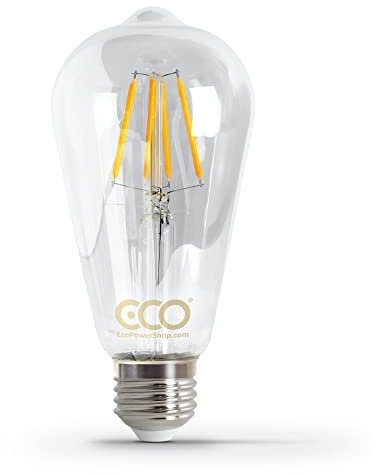 ECO Vintage LED Edison Light Bulb, ST64 Pear Shape, E27 Screw, Clear Glass, 40W Equivalent, 4W LED, 470 Lumens, Warm White 2700K, 25000hrs Lifetime, Non-dimmable Version.