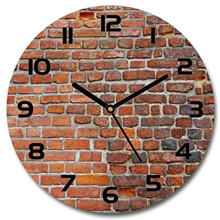 Tulup Glasuhr ⌀ 30cm - Schwarze Zeigern - Wanduhr Wandkunst Bild Gehärtetem Glas Uhr Echtglas Küche Wohnzimmer - Backsteinmauer
