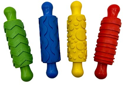 Craftplay Nudelhölzer für die Herstellung von Gummi-Mustern, 4 Stück, Verschiedene Muster, Starke Kunststoffgriffe