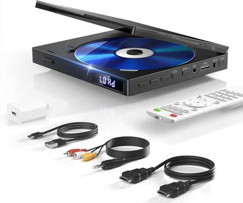 MINI DVD Player - Compact 1080P HDMI DVD Player for All Region Free, Memory Playback, HDMI/AV Output, USB 2.0, PAL/NTSC System with Remote Control