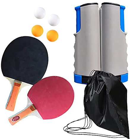 DONGKER Tischtennis Set, Tragbares Tischtennisschläger Set mit 2 Tischtennisschlägern, 4 Bällen, Ausziehbare Tischtennisnetz und Tasche für Kinder,Erwachsene, Anfänger und Profis