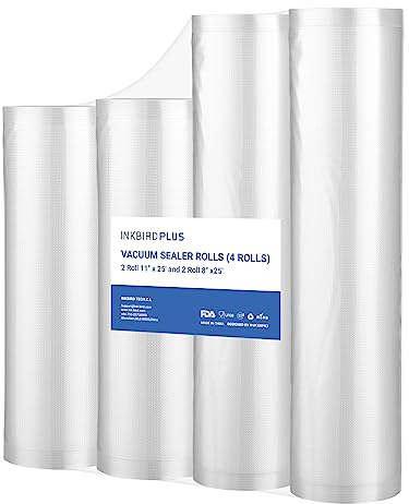 INKBIRD Rouleau Sous Vide Alimentaire 4 Packs: 28x63cm + 20x63cm, Rouleaux Film Sous Vide pour Tous Machine Sous Vide Aliments, Sac Sous Vide pour Le Stockage Des Aliments Et La Cuisson, Sans BPA