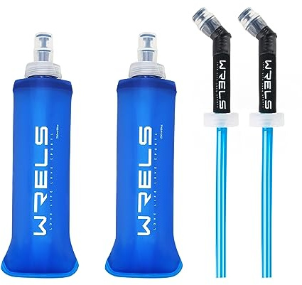 WRELS Gourde Souple Running Pliable, Pack de 2 250ml Flasque Running avec de la paille-Idéal pour Course à Pied, Trail, Randonnée-Sans BPA(Bleu Foncé) | Matériau TPU ; étanche à la poussière ; bouteille souple pour gilet d'hydratation, cyclisme, course à pied